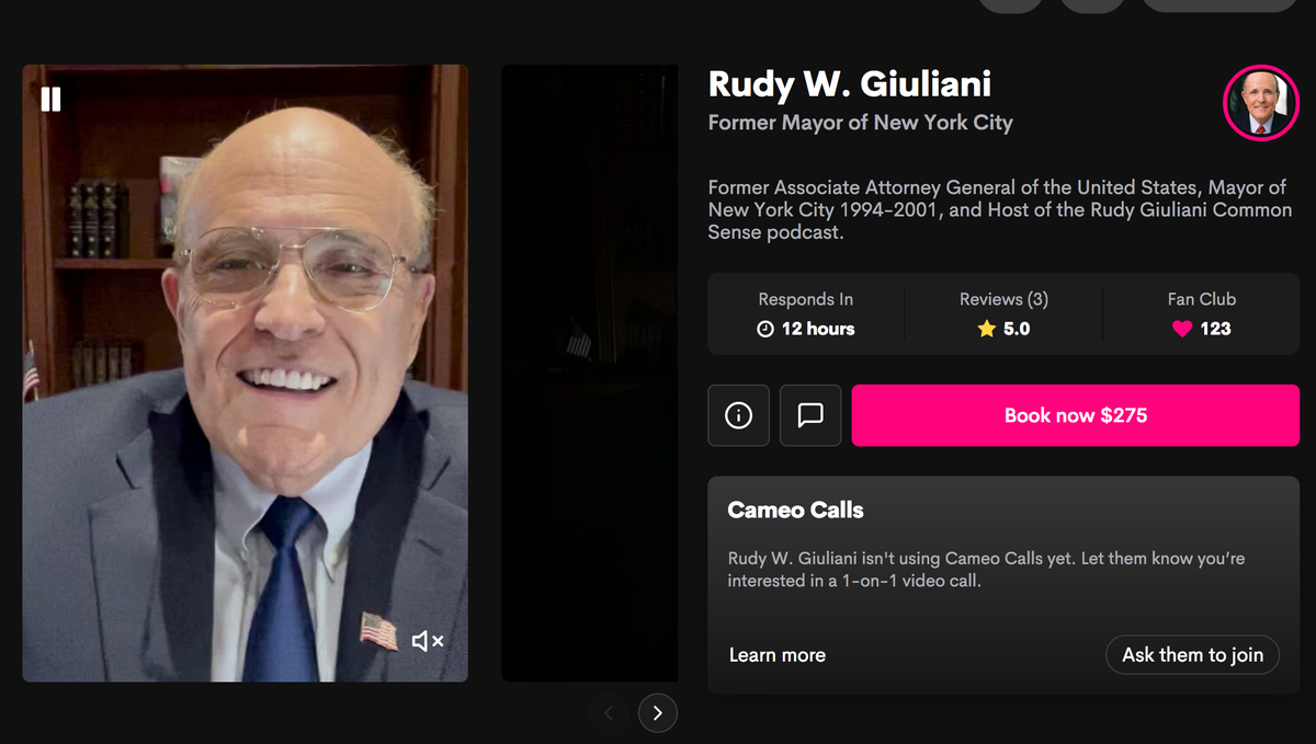 Giuliani ridiculed for advertising on Cameo and charging ‘half of Draco Malfoy’s’ fees