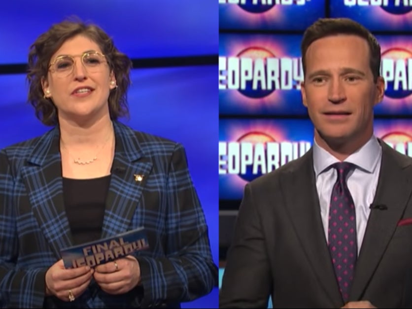 <p>Mayim Bialik (left) and Mike Richards (right) will share hosting duties on ‘Jeopardy!'</p>