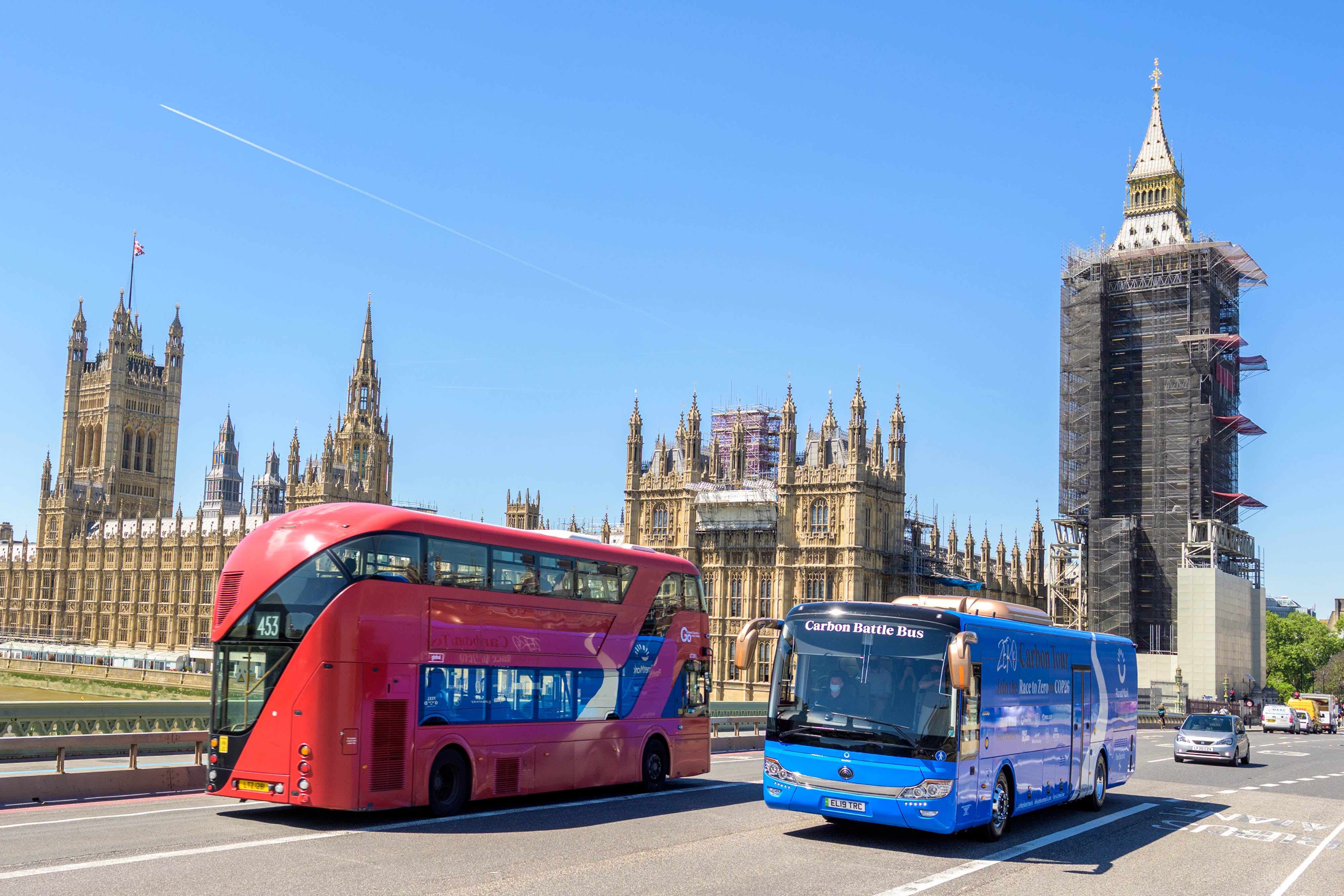 The Carbon Battle Bus at Westminster Bridge, London, on the Zero Carbon Tour in June (PA).