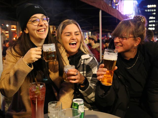 <p>People gather for drinks in Soho after lockdown curbs lifted in April</p>