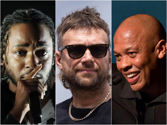 <p>Kendrick Lamar, Damon Albarn and Dr Dre</p>