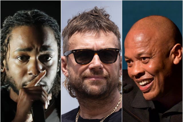 <p>Kendrick Lamar, Damon Albarn and Dr Dre</p>