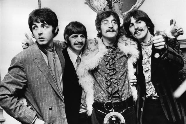 <p>The Fab Four celebrate the completion of their new album ‘Sgt Pepper’s Lonely Hearts Club Band’ in 1967</p>