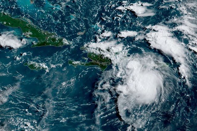 <p>Satellite map showing Tropical Storm Fred over Puerto Rico </p>