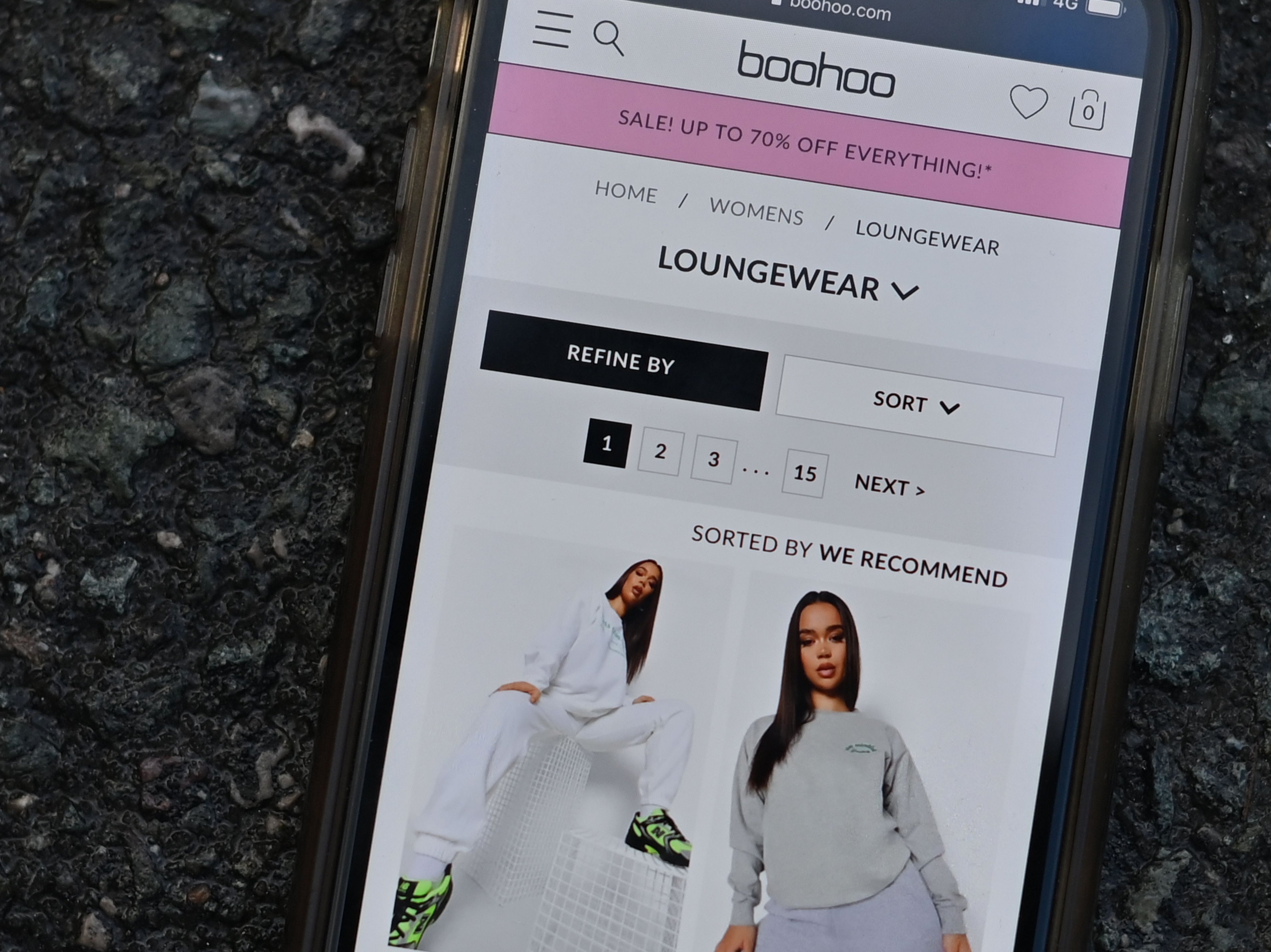 Boohoo’s website on a mobile phone