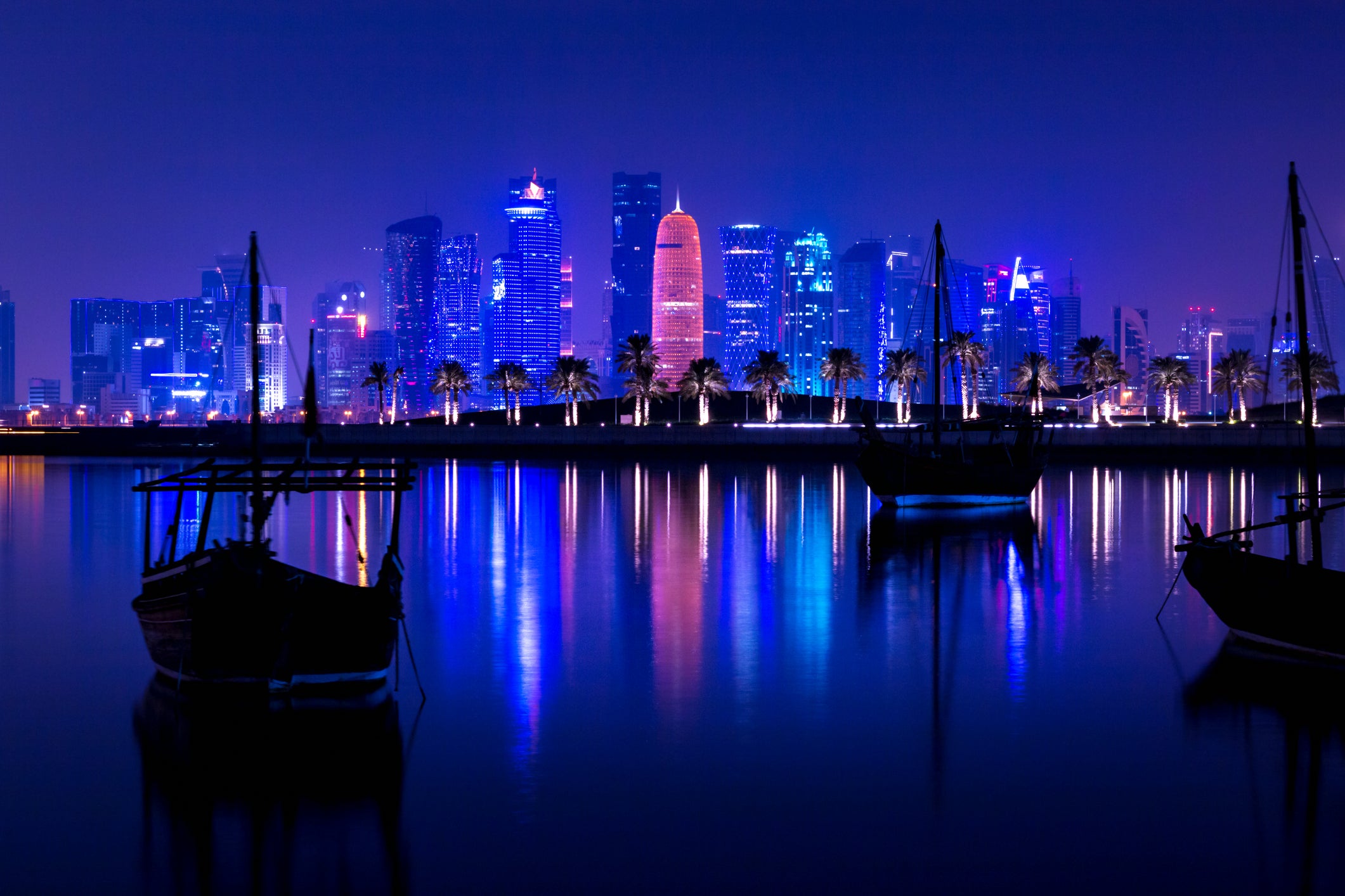 The illuminated skyline of Doha