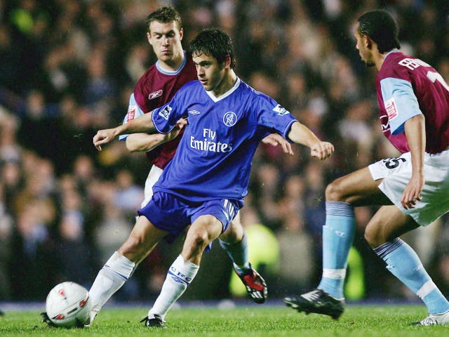 <p>Joe Cole in action against his former club West Ham for Chelsea in 2004</p>