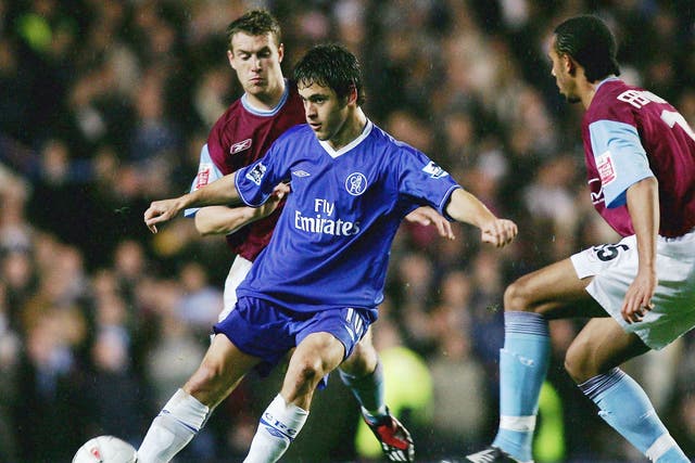 <p>Joe Cole in action against his former club West Ham for Chelsea in 2004</p>