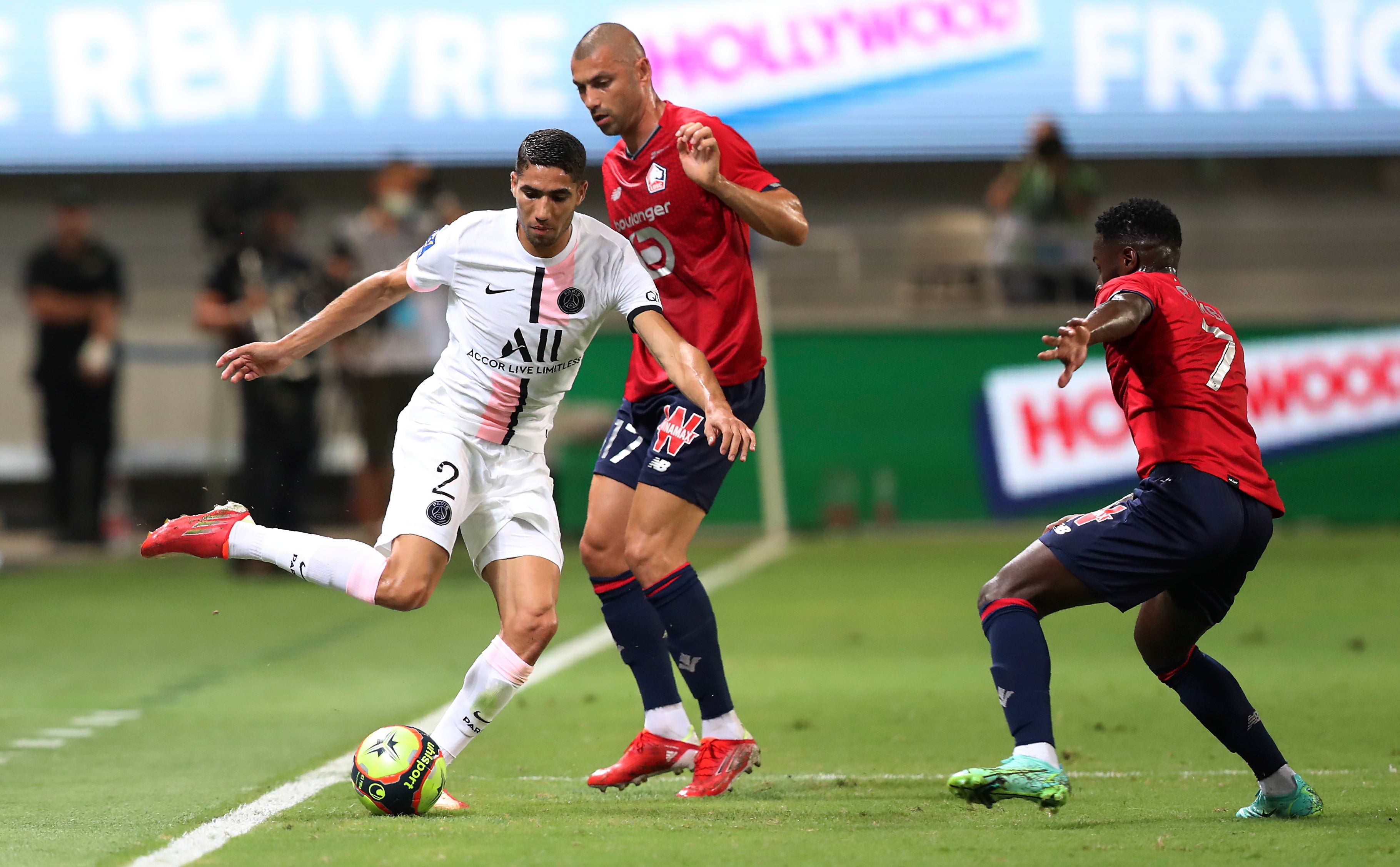 Achraf Hakimi, left, joined PSG from Inter Milan in the summer (Ariel Schalit/AP)