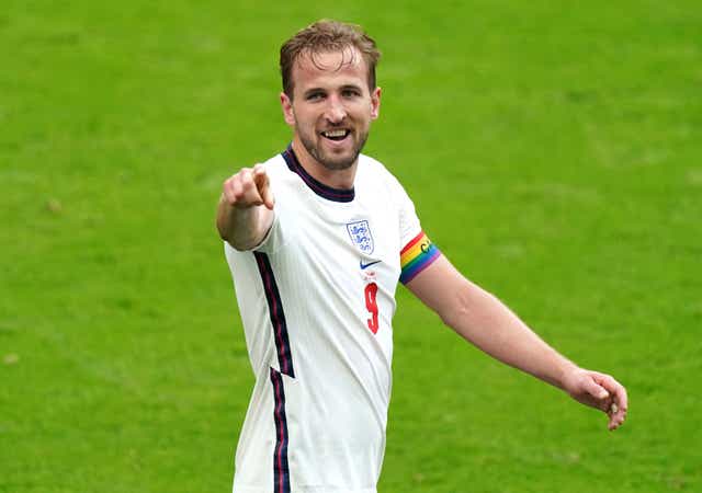Harry Kane wore a rainbow armband during England’s match against Germany at Euro 2020, which took place during Pride Month (Mike Egerton/PA)