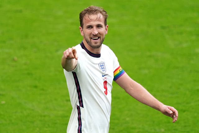 Harry Kane wore a rainbow armband during England’s match against Germany at Euro 2020, which took place during Pride Month (Mike Egerton/PA)