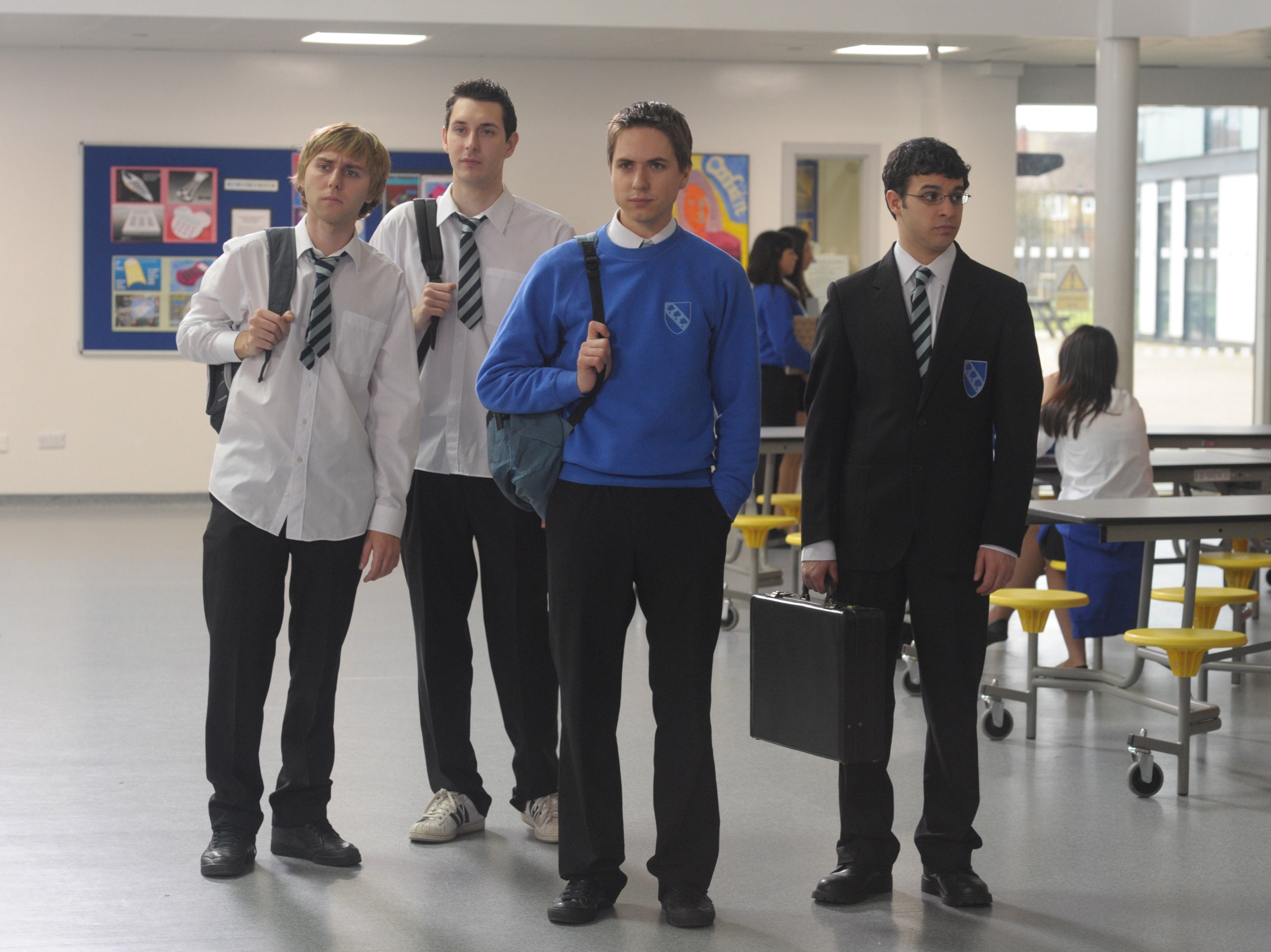 Os rapazes: James Buckley, Blake Harrison, Joe Thomas e Simon Bird em 'The Inbetweeners Movie', 2011