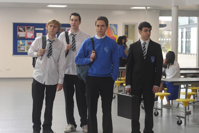 <p>The lads: James Buckley, Blake Harrison, Joe Thomas and Simon Bird in ‘The Inbetweeners Movie’, 2011</p>