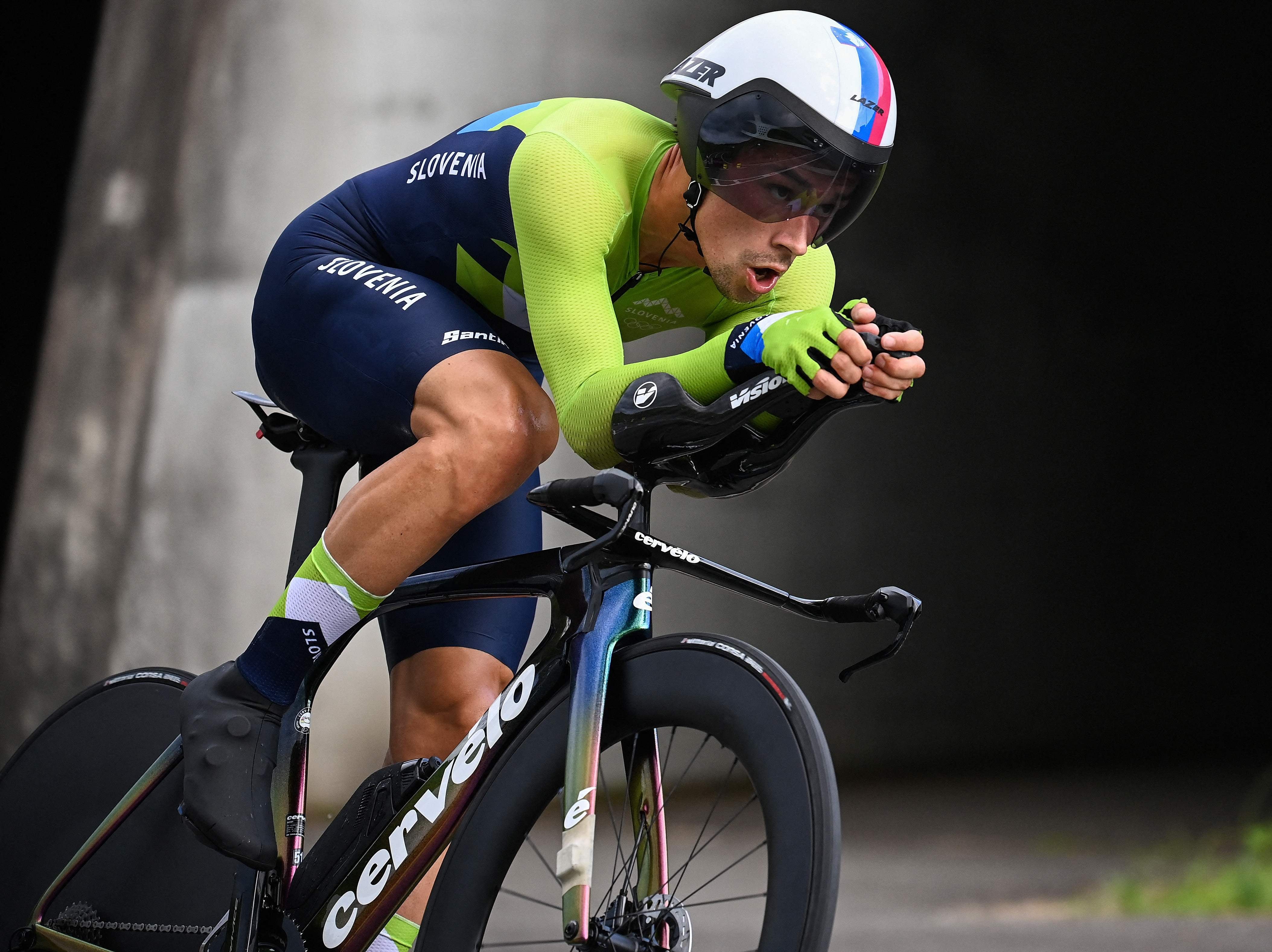 Primoz Roglic competes in the men’s cycling road individual time trial during the Tokyo 2020 Olympic Games