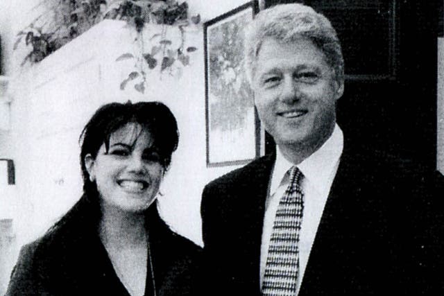 <p>Monica Lewinsky meeting President Bill Clinton at a White House</p>