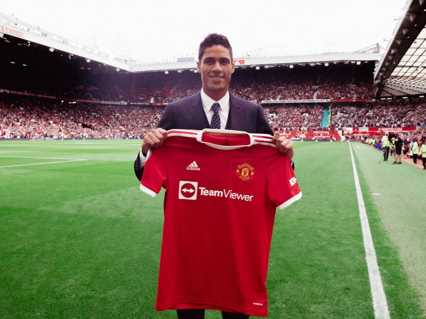 Raphael Varane is unveiled at Old Trafford