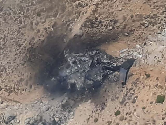<p>A video screenshot showing the general view of the wreckage of a Russian Bombadier Be-200 aircraft at Kahramanmaras, southern Turkey, on Saturday</p>