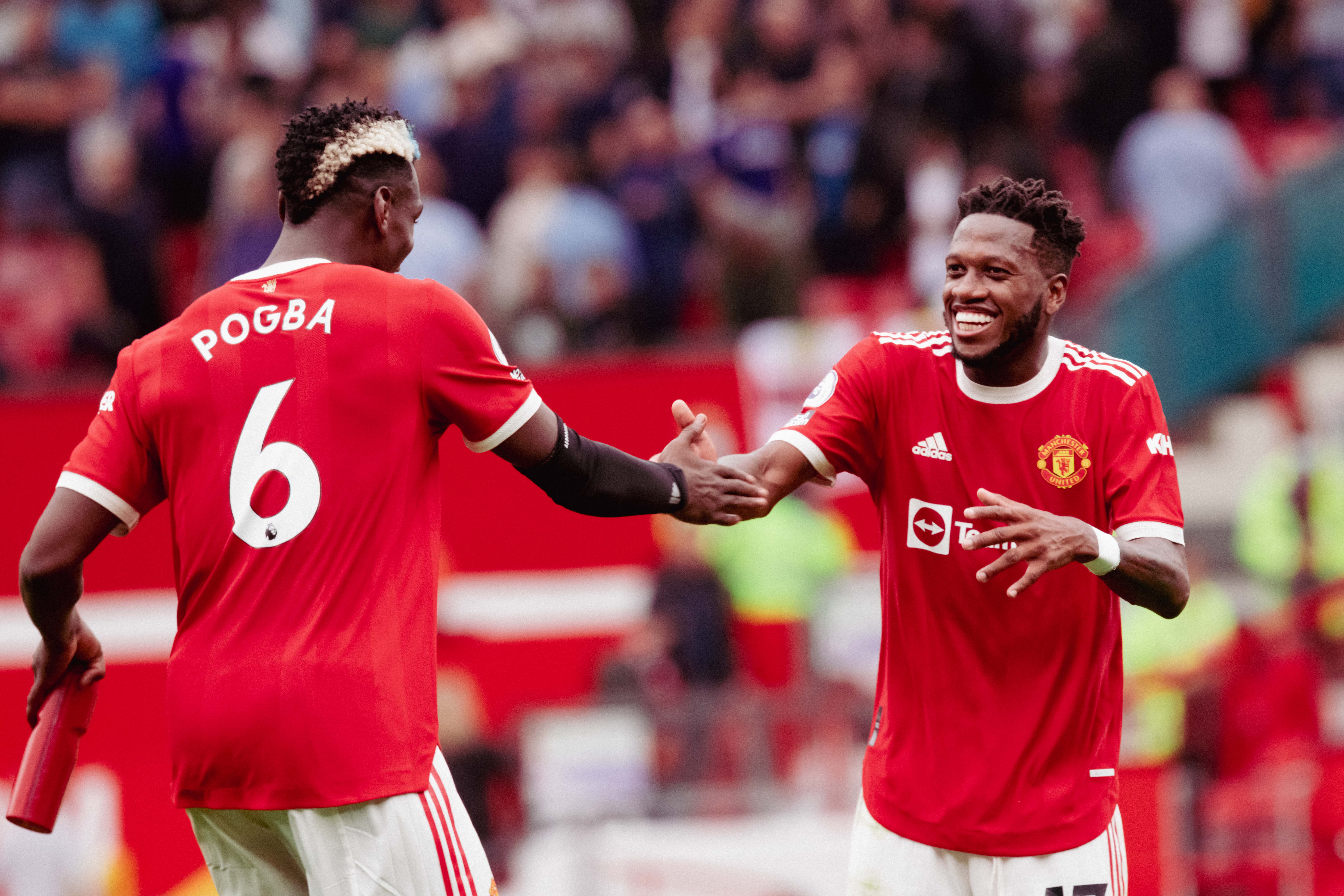 Pogba celebrates after assisting Fred’s goal