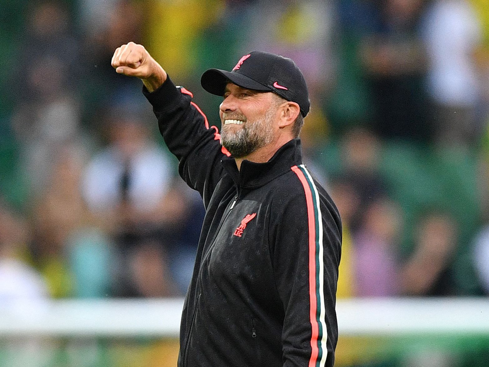 Jurgen Klopp celebrates his Liverpool side’s win at Norwich