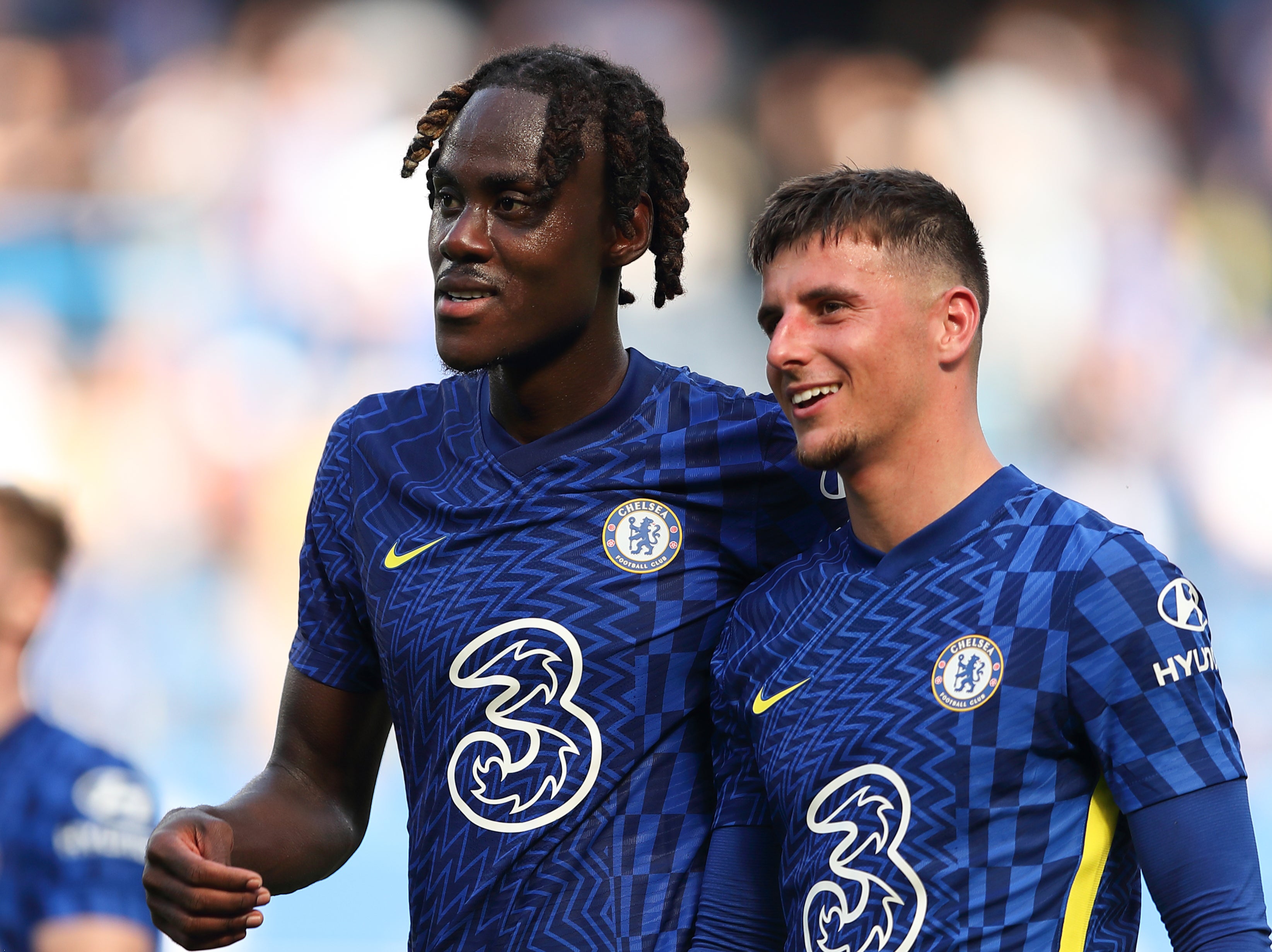 Trevoh Chalobah and Mason Mount react at full-time after Chelsea defeat Crystal Palace