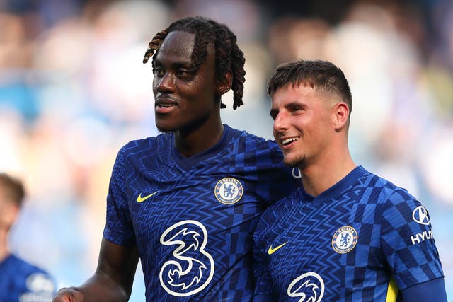 <p>Trevoh Chalobah and Mason Mount react at full-time after Chelsea defeat Crystal Palace </p>