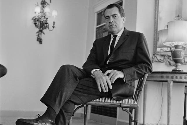 <p>Richard Nixon (1913-1994) in a room at the Dorchester Hotel in London on 7 August 1963</p>