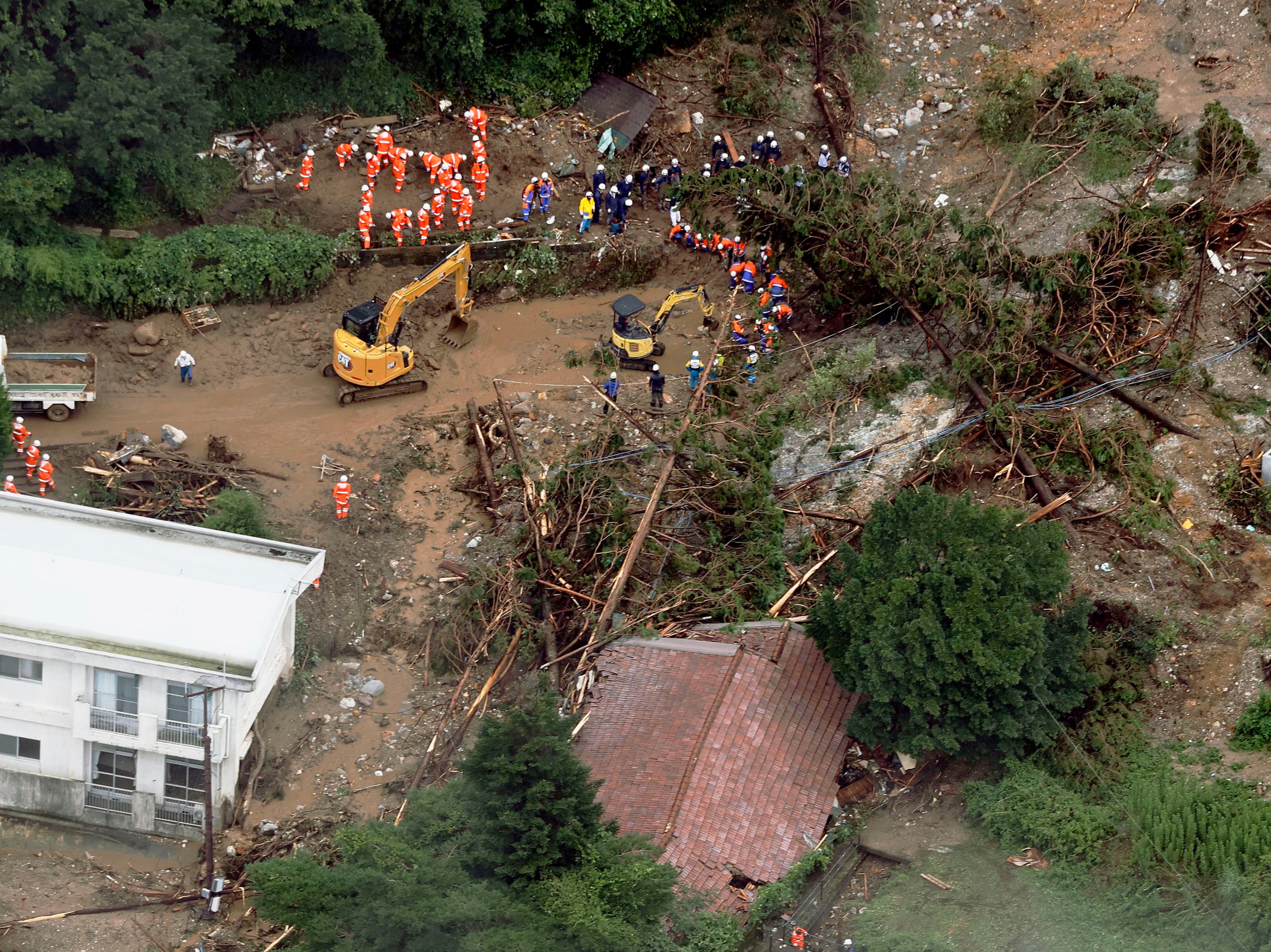 A landslide has been triggered by torrential rain in Unzen in the Nagasaki prefecture