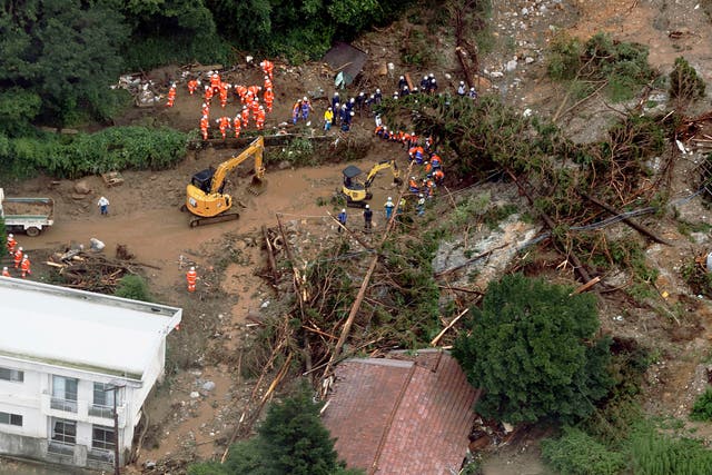 <p>A landslide has been triggered by torrential rain in Unzen in the Nagasaki prefecture</p>