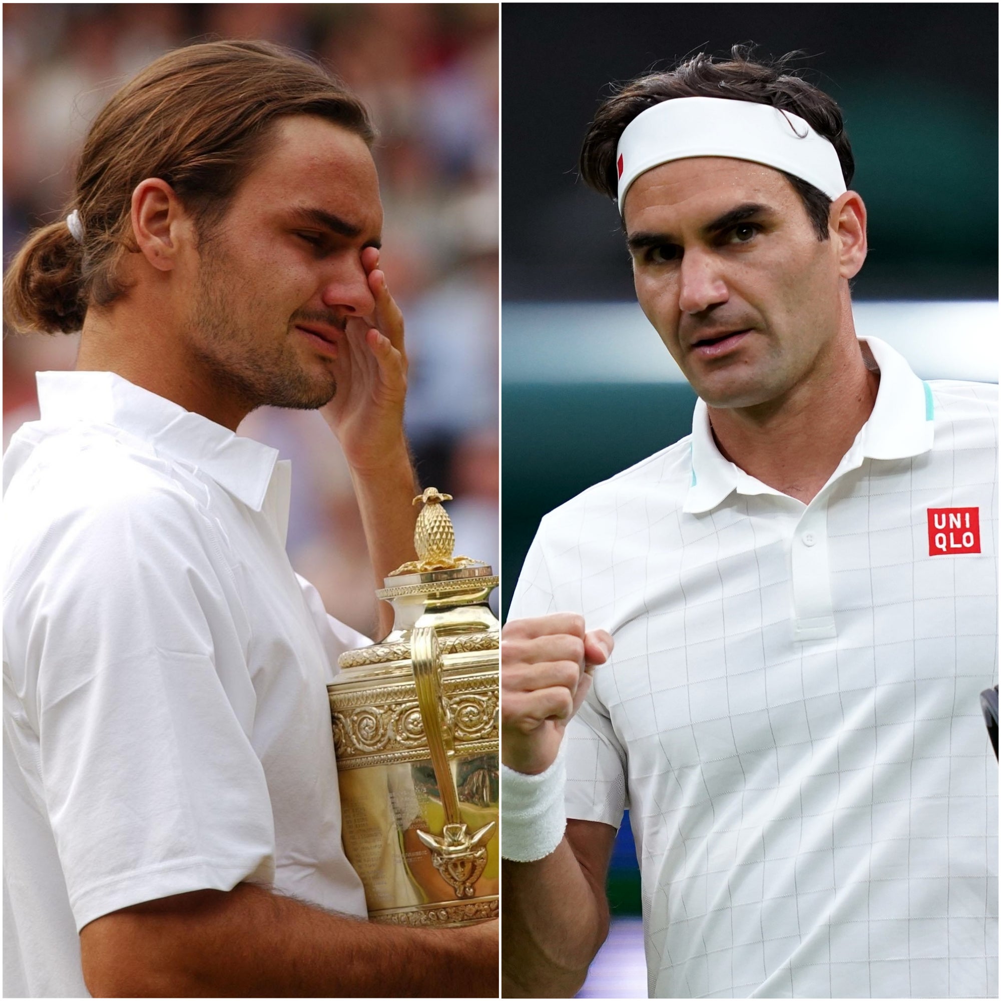 Roger Federer in 2003 (left) and 2021 (Rebecca Naden/John Walton/PA).