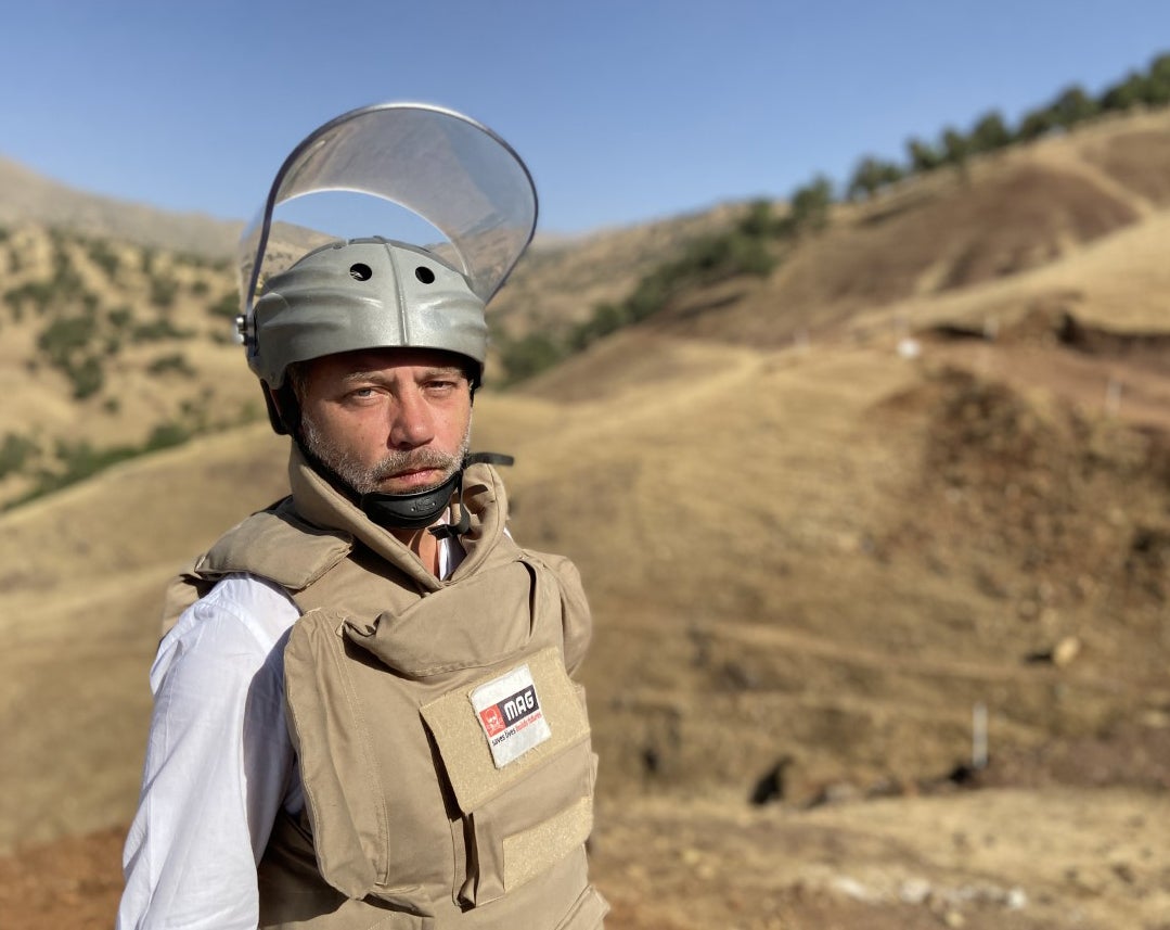 David Barnett, in the hills above Wlyawa as the day’s demining work begins