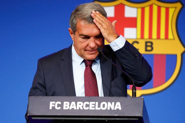 Barcelona president Joan Laporta has revealed the LaLiga giants are 1.35billion euros in debt (Joan Monfort/AP/Press Association Images)