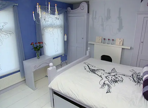 Cupic cherubs adorn the newly transformed bedroom