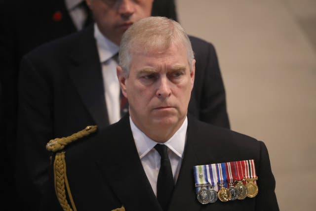 <p>This file photo from 2016 shows Prince Andrew at a Battle of the Somme commemoration service at Manchester Cathedral</p>