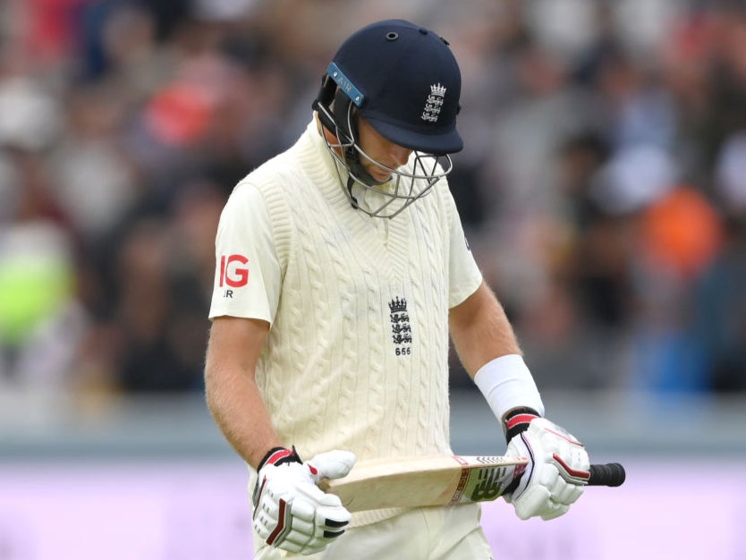 England batsman Joe Root reacts after being dismissed by India bowler Jasprit Bumrah
