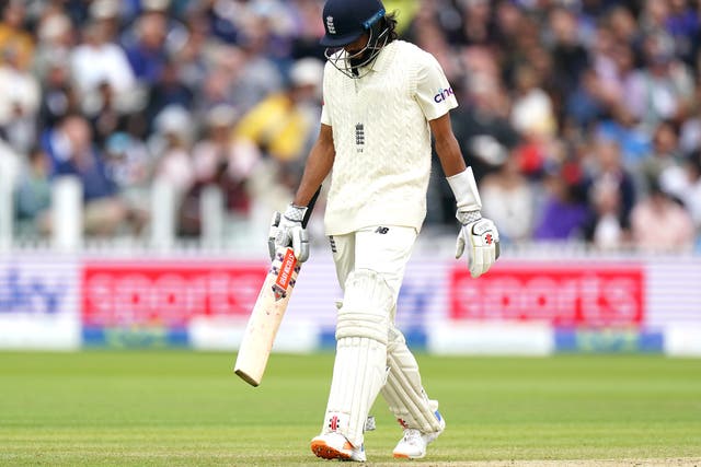 Haseeb Hameed appears dejected after being given out against India (Zac Goodwin/PA)