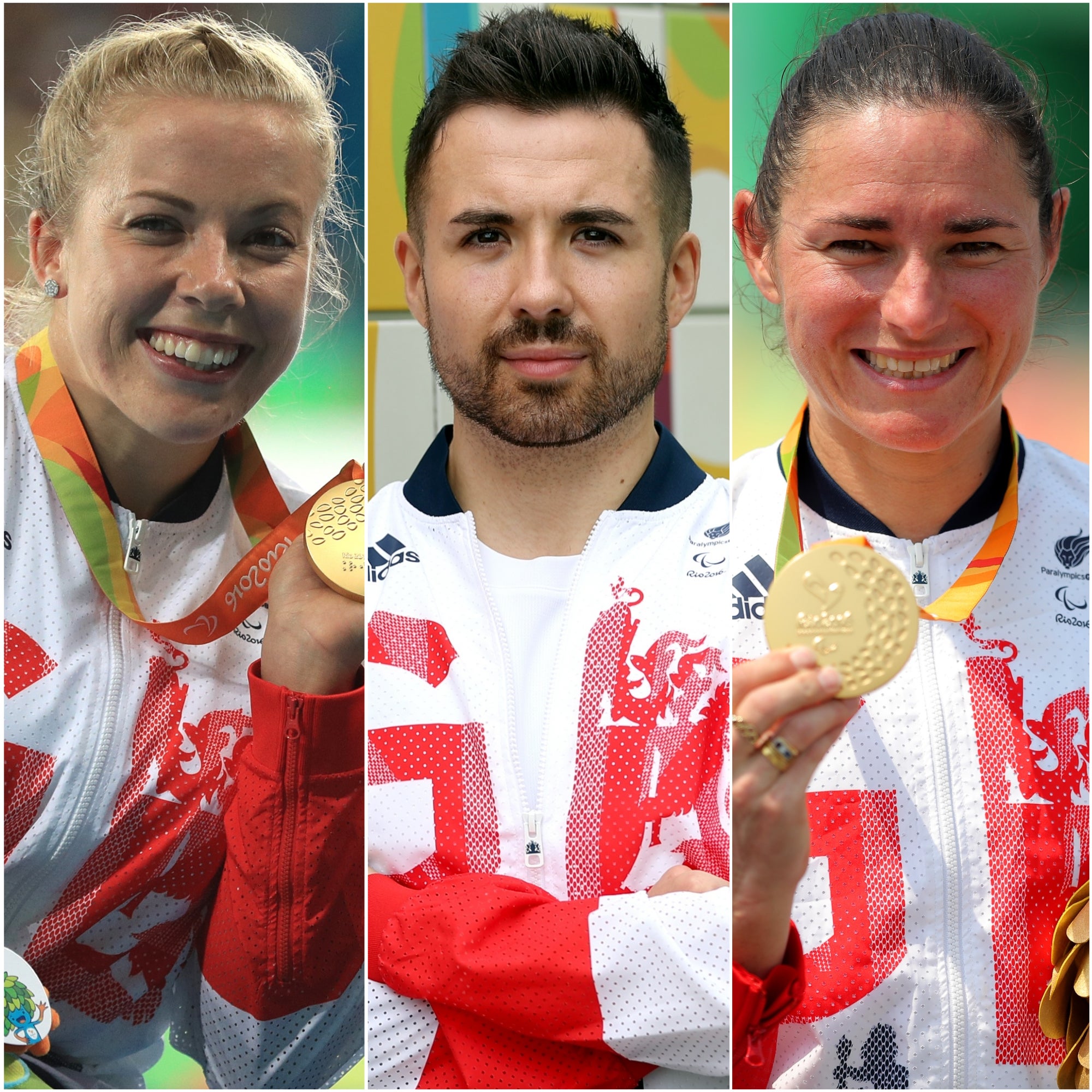 Hannah Cockroft, left, Will Bayley, centre, and Dame Sarah Storey, left, are among Britain’s best gold medal hopes for the Tokyo Paralympics (PA)