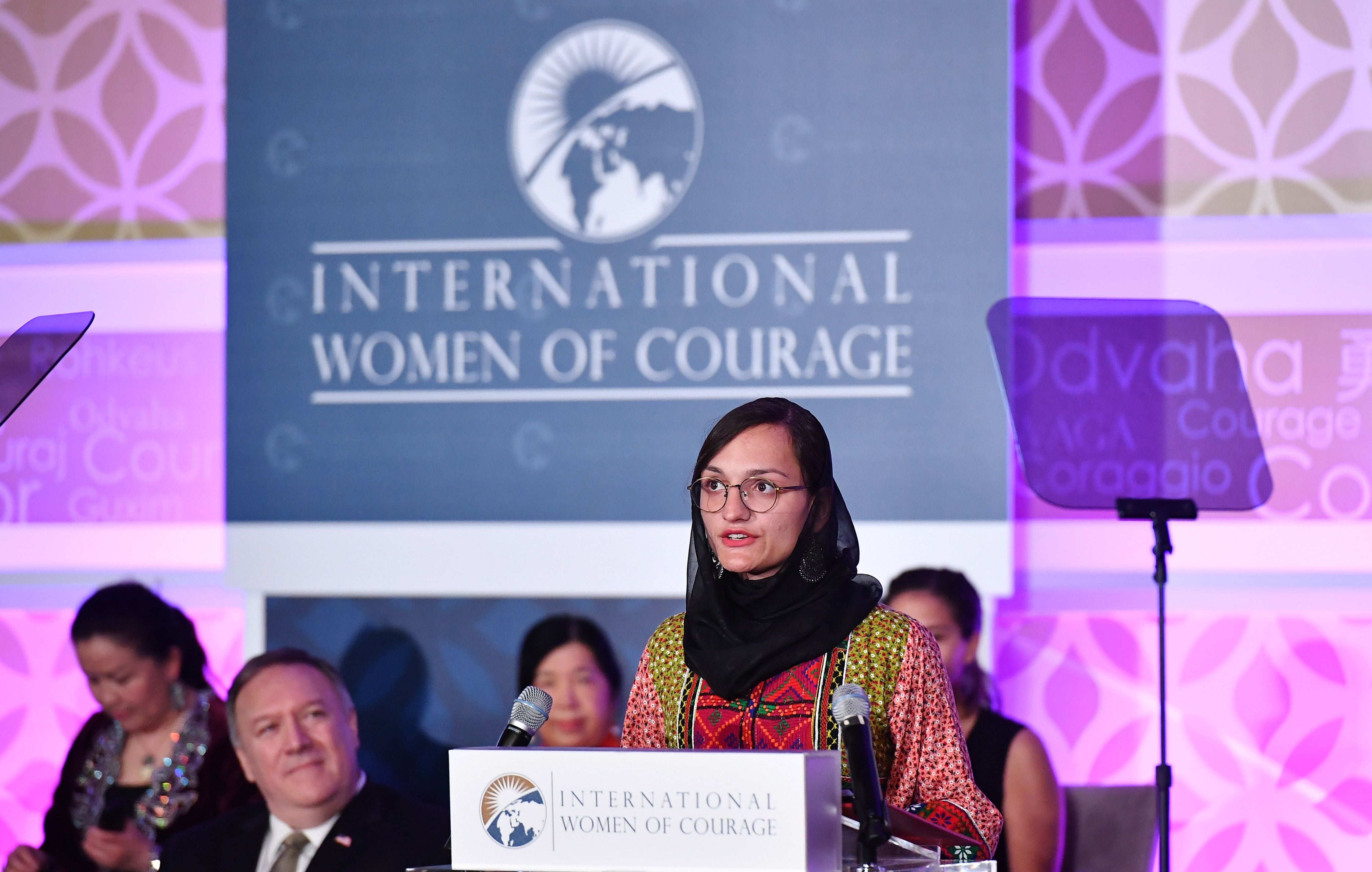 <p>Zarifa Ghafari speaks  during the annual International Women of Courage Awards ceremony in Washington, DC on 4 March 2020</p>