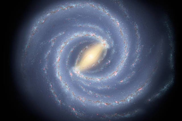 <p>Artist’s concept illustrates the new view of the Milky Way with two major arms</p>