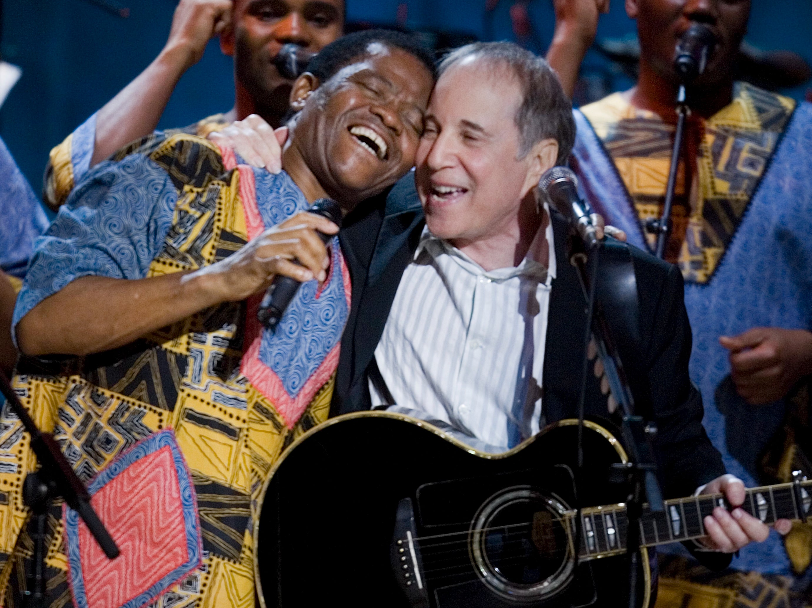 Still crazy after all these years: Joseph Shabalala of Ladysmith Black Mabazo and Paul Simon performing together in 2007