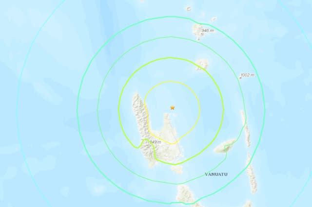 <p>A USGS map shows the epicentre of the earthquake off the coast of Vanuatu. </p>