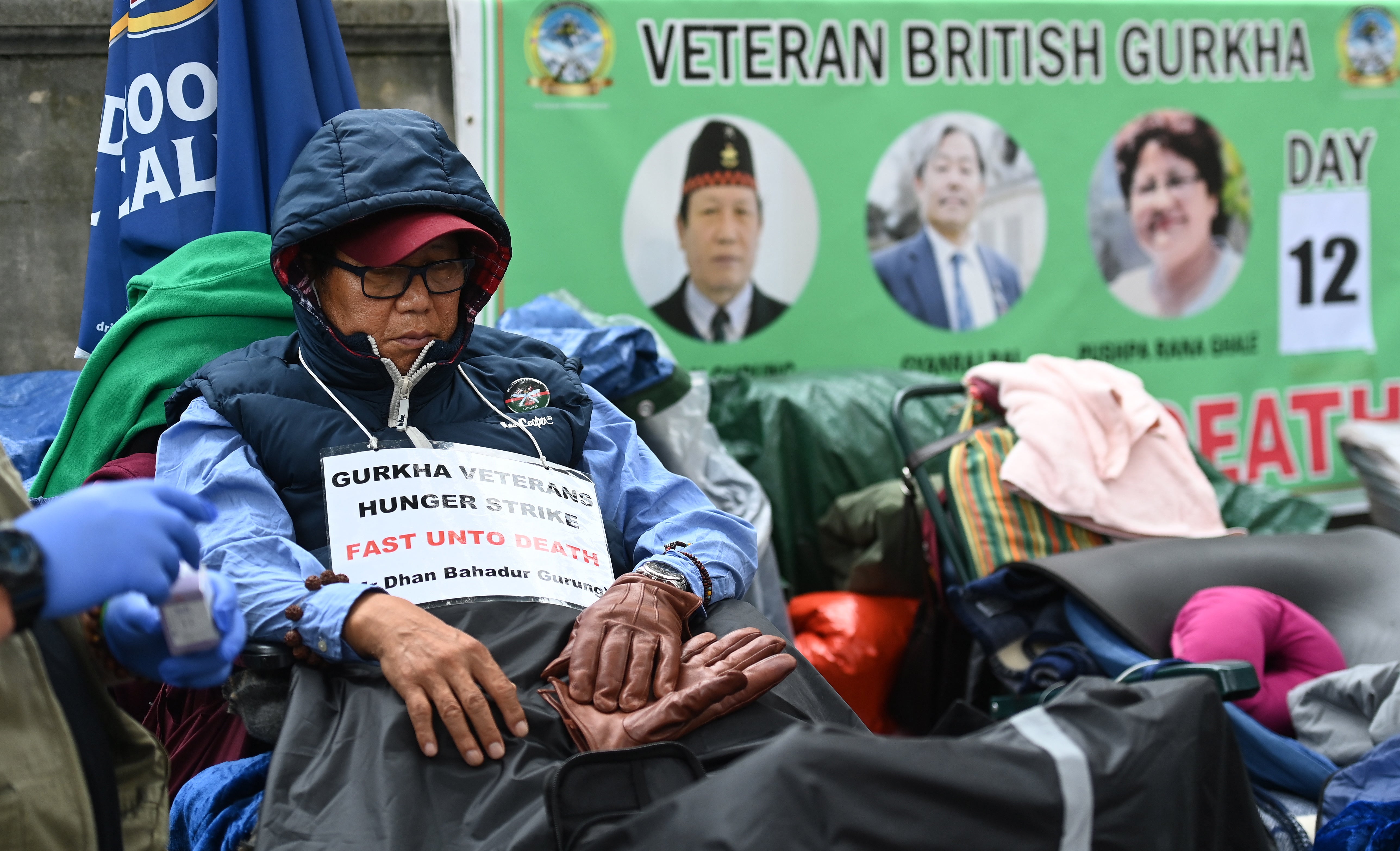 Former British Gurkha soldier Dhan Gurung on hunger strike outside Downing Street