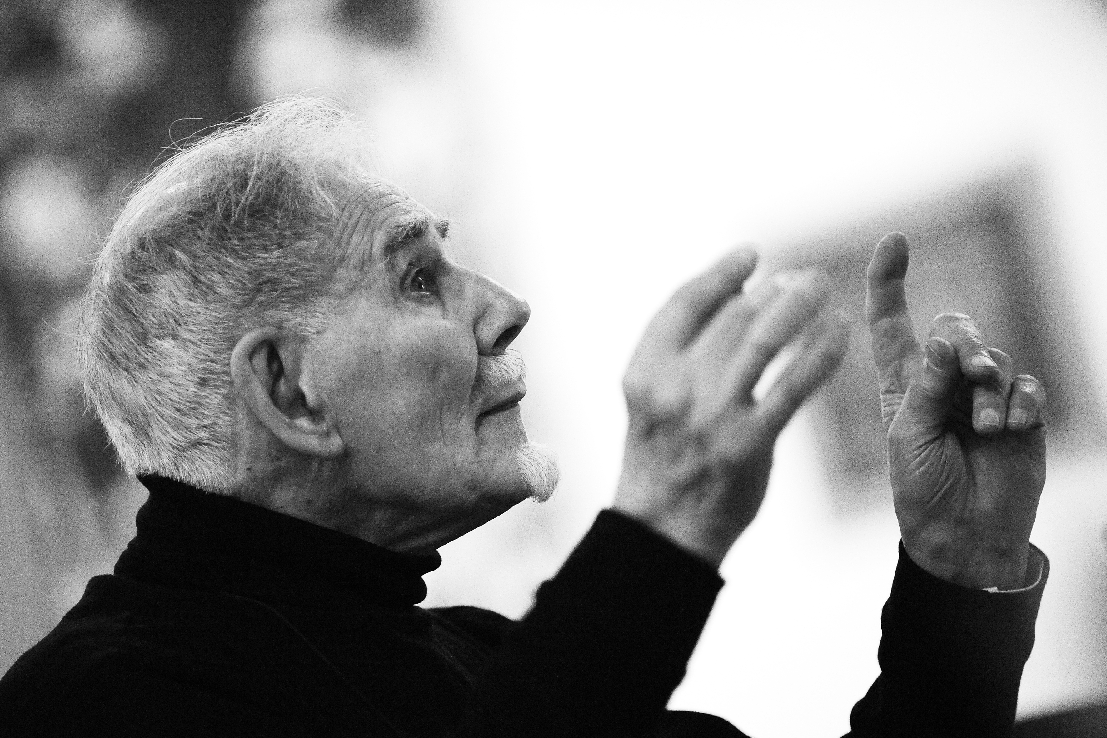<p>Stephen Wilkinson at 90 in 2009 conducting the William Byrd Singers </p>