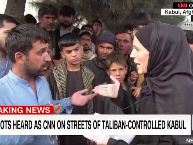 <p>Afghans who have worked with Americans speak with CNN outside the airport in Kabul. </p>