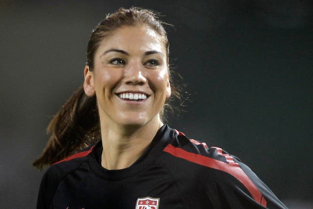 <p>Hope Solo in action for USWNT against Canada in 2011</p>