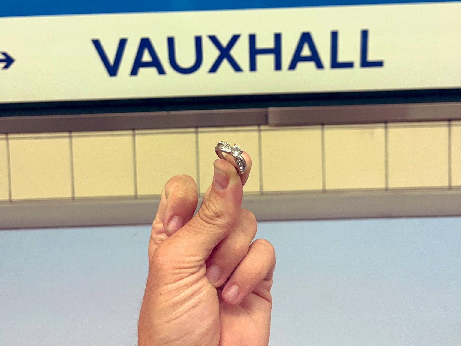 James Flude found an engagement ring on a platform in Vauxhall London Underground station and is searching for its rightful owner