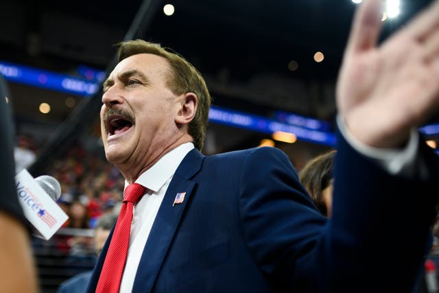 <p>Mike Lindell, CEO of My Pillow, is interviewed before a campaign rally held by U.S. President Donald Trump at the Target Center on October 10, 2019 in Minneapolis, Minnesota. Lindell is an outspoken supporter of the Trump presidency and his campaign for reelection.</p>