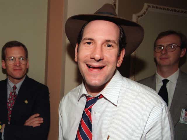 <p>Matt Drudge on Capitol Hill on 8 October 1998 after the US House of Representatives voted to proceed with the impeachment of President Bill Clinton</p>