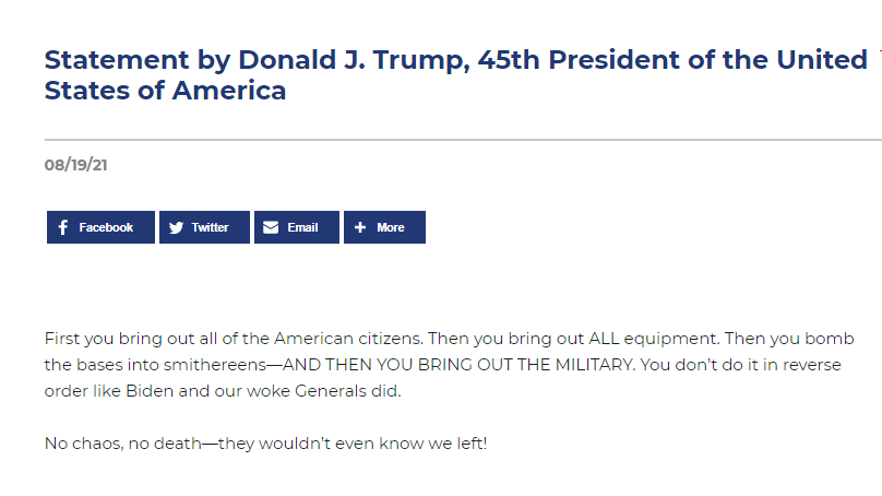 Mr Trump has released multiple statements in the last 10 days taking a swipe at the Biden-led administration’s handling of the US exit from Afghanistan.