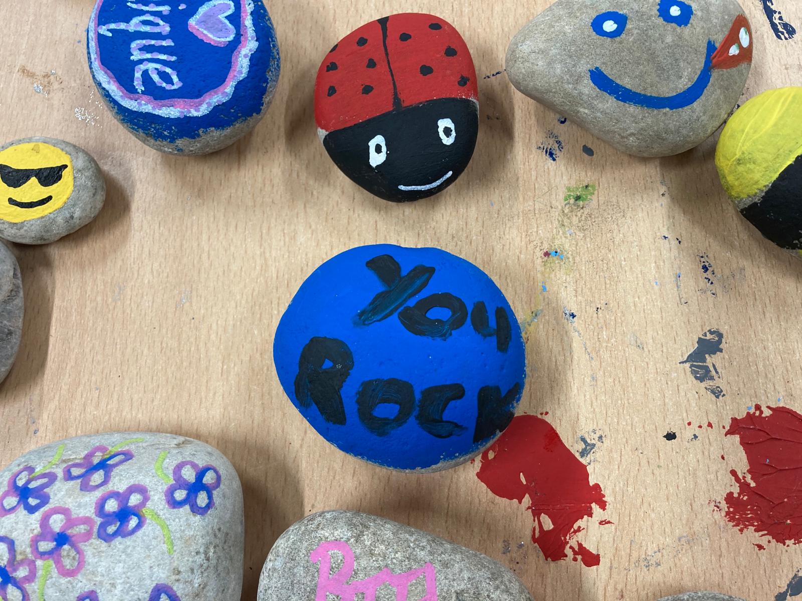 One of the inmates has painted a stone blue and inscribed it with the resonant self-referential message: You Rock