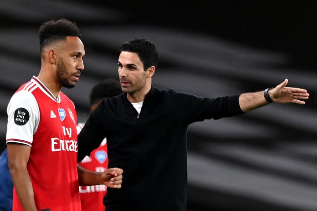 Mikel Arteta, right, was unable to call on captain Pierre-Emerick Aubameyang last week after he tested positive for Covid-19 (Shaun Botterill/PA)